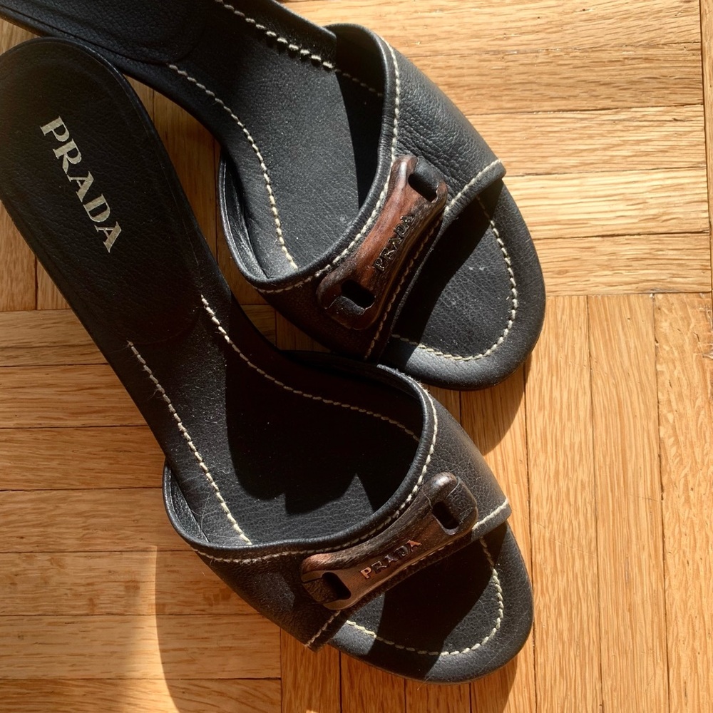 Prada kitten heel sandals leather size 38